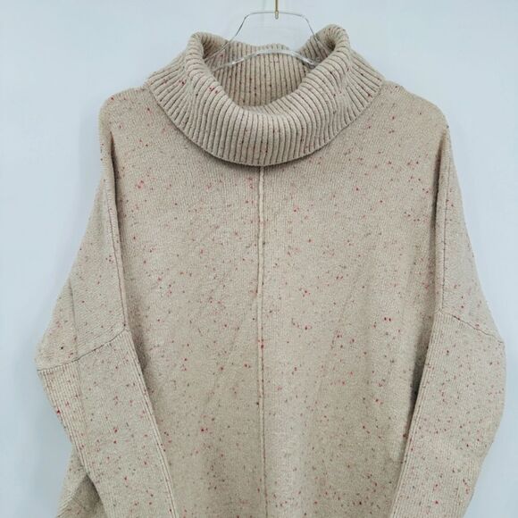 LOFT Size Small Cream Speckled Dolman Sleeve Cowl Neck Oversized Sweater - Picture 2 of 6